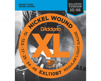 Струны для электрогитары D'ADDARIO EXL110BT Regular Light, никель,10-46, Balanced Tension