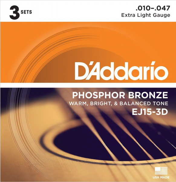 D'ADDARIO EJ15-3D Extra Light 10-47 3 комплекта струны для акустической гитары
