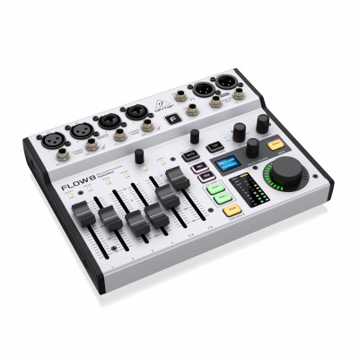 Микшерный пульт цифровой BEHRINGER FLOW 8 - 4 TRS входа, 2 XLR входа, 2 XLR/TRS входа, USB порт, адаптер питания и USB кабель в комплекте