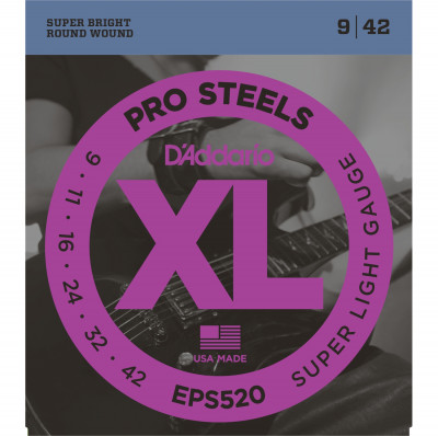 Струны для электрогитары D'ADDARIO EPS520 ProSteels,Super Light, 9-42
