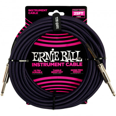 ERNIE BALL 6397 - кабель инструментальный, прямой/угловой джеки, 7,62м, фиолетовый/черный