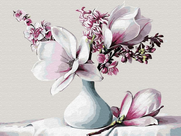 Картина по номерам 40х50 БУКЕТ С МАГНОЛИЕЙ (24 цвета)