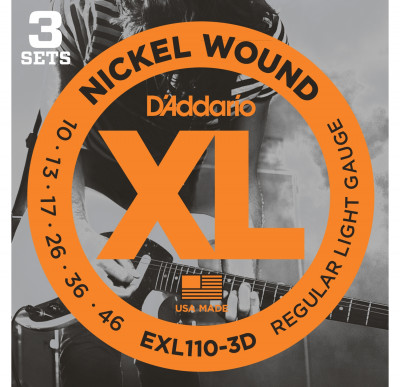 Струны для электрогитары D'ADDARIO EXL110-3D Regular Light, никель, 10-46, 3 комплекта