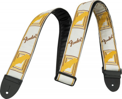 FENDER 2' MONOGRAMMED WHITE/BROWN/YELLOW STRAP ремень для гитары белый с коричневым логотипом Fender и желтыми полосами