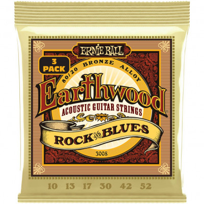 ERNIE BALL 3008 Earthwood 80/20 Bronze Rock&Blues 3 Pack 10-52 - Струны для акустической гитары
