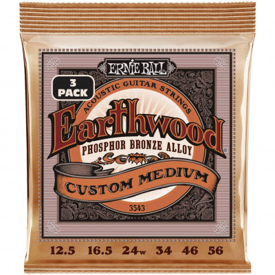 ERNIE BALL 3543 Earthwood Phosphor Bronze Custom Medium 3 Pack 12.5-56 - Струны для акустической гитары