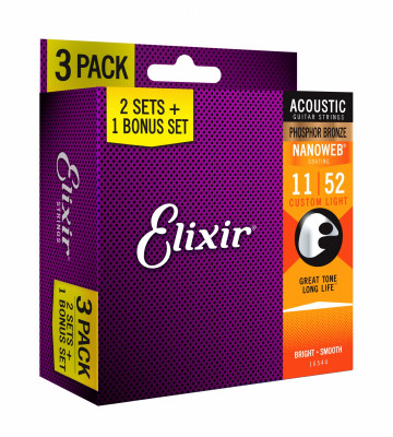 ELIXIR 16544 набор 3-х комплектов струн для акустической гитары