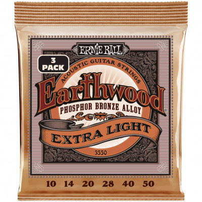 ERNIE BALL 3550 Earthwood Phosphor Bronze Extra Light 3 Pack 10-50 - Струны для акустической гитары