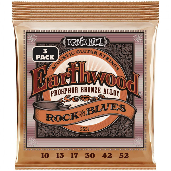 ERNIE BALL 3551 Earthwood Phosphor Bronze RandB 3 Pack 10-52 - Струны для акустической гитары