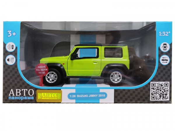 Машина "АВТОПАНОРАМА" Suzuki Jimny, 1/32, зеленый, инерция, свет, звук, в/к 17,5*13,5*9 см