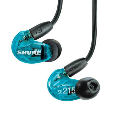 SHURE SE215SPE-B-UNI-EFS Наушники вставные с одним драйвером, прозрачный голубой. Гарнитурный кабель TRRS 3.5 мм.