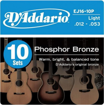D'ADDARIO EJ16-10P Light 12-53 10 комплектов струны для акустической гитары