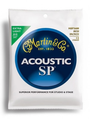 MARTIN MSP3600 SP 80/20 Bronze Extra Light 12-String 10-47/10-27 струны для 12-струнной акустической гитары