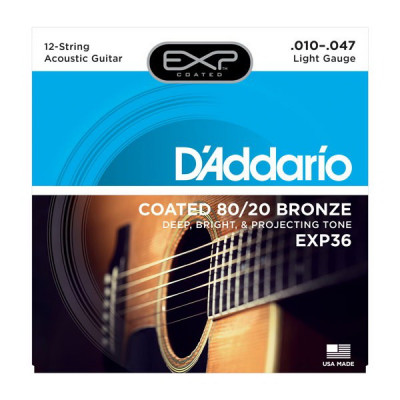 D'ADDARIO EXP36 Extra Light 10-47 струны для 12-струнной акустической гитары (США)