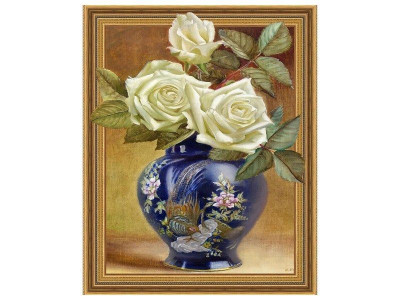 Алмазная мозаика 3D с нанесенной рамкой 40х50 БУЗИН. РОЗЫ В ВОСТОЧНОЙ ВАЗЕ (30 цветов)