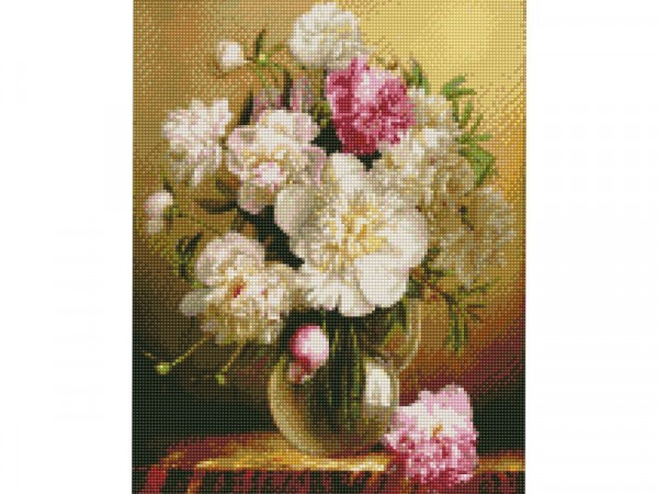 Алмазная мозаика с нанесенной рамкой 40х50 БУКЕТ ПИОНОВ (35 цветов)