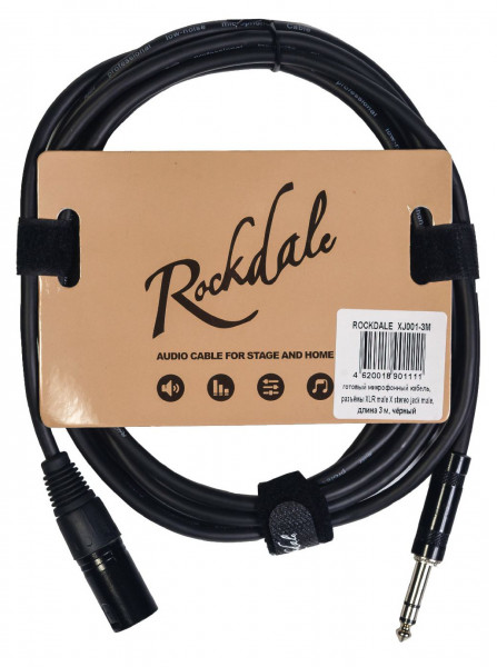 ROCKDALE XJ001-3M готовый микрофонный кабель, разъёмы XLR male X stereo jack male, длина 3 м, чёрный