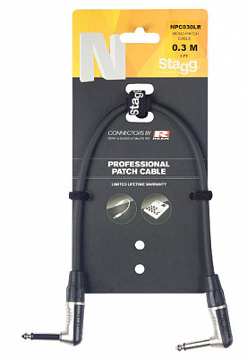 STAGG NPC030LR - гитарный патч шнур, jack-jack, угловой, длина 30см