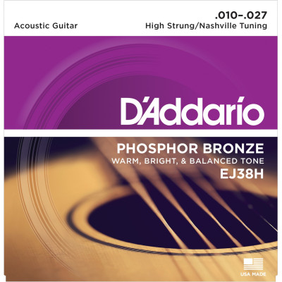 Струны для акустической гитары D'ADDARIO EJ38H с обмоткой из фосфорной бронзы 010-027