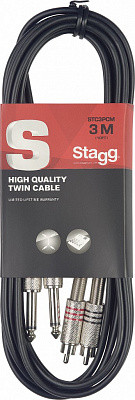 STAGG STC3PCM - сдвоенный аудио кабель 2xJack 1/4" - 2xRCA 3 м
