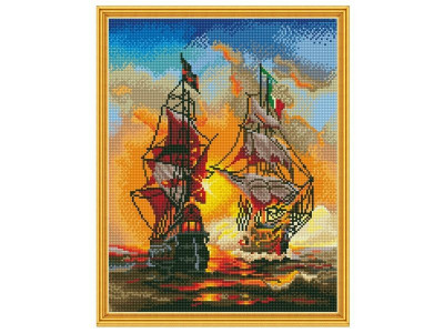 Алмазная мозаика с нанесенной рамкой 40х50 МОРСКОЙ БОЙ (36 цветов)