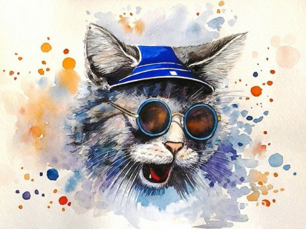 Картина по номерам с цветной схемой на холсте 30х40 Кот-рокер (19 цветов)