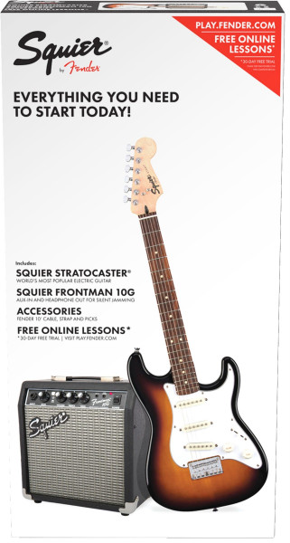 Squier Stratocaster® Pack Laurel Fingerboard Brown Sunburst Gig Bag 10G - 230V EU Комплект: электрогитара (санберст) + комбо