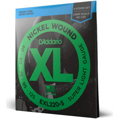 Струны для 5-струнной бас-гитары (40-125) D'ADDARIO EXL220-5 Long Supersoft супер мягкие