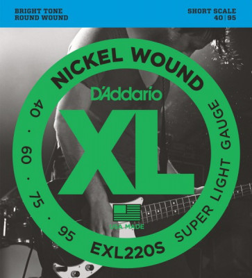 D'ADDARIO EXL220S Super Light 40-95-струны для 4-струнной бас-гитары с короткой мензурой