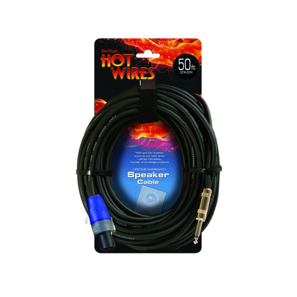OnStage SP14-50SQ - колоночный кабель 2х2мм, 6,3 джек моно <-> спикон (Neutrik) 15,24м