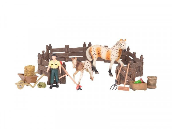 Набор фигурок животных MASAI MARA ММ205-072 серии "Мир лошадей": Конюшня игрушка 16 пр.