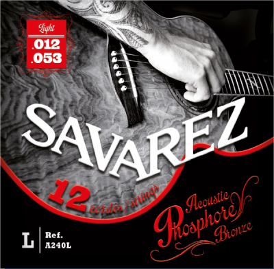 Струны для акустических гитар SAVAREZ A240L Acoustic F. Bronze (12/12-16/16-24/10-32/14-42/20-53/29) легкого натяжения