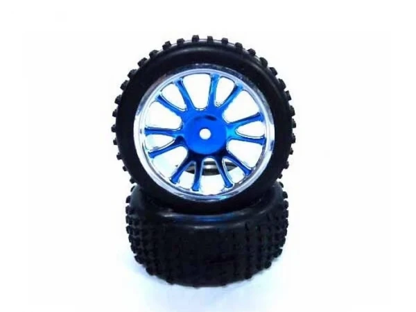 Колеса задние в сборе, голубой хром для багги Himoto масштаба 1/16, 2шт.