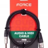Кабель микрофонный FORCE FMC-15/1 XLR(F) - стерео джек (TRS), 1 м