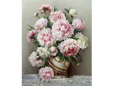 Картина по номерам 40х50 БУЗИН. РОЗОВЫЕ ПИОНЫ (25 цветов)