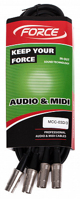 FORCE MCC-03D/3 - сдвоенный MIDI шнур: 2 x DIN 5PIN ---2 x DIN 5PIN, длина 3 метра, черного цвета